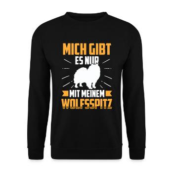 Nur mit meinem Wolfsspitz Deutscher Keeshond - Unisex Pullover - Schwarz - Vorne - Alina (178cm) & Michal (187cm)