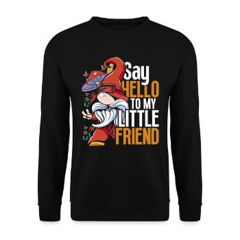 Gartenzwerg Say Hello To My Little Friend - Unisex Pullover - Schwarz - Vorne - Alina (178cm) & Michal (187cm)