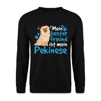 Pekinese ist mein Freund Peking-Palasthund - Unisex Pullover - Schwarz - Vorne - Alina (178cm) & Michal (187cm)