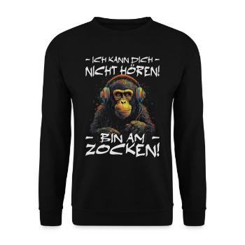 Bin am Zocken - Gamer - Gaming - Unisex Pullover - Schwarz - Vorne - Alina (178cm) & Michal (187cm)