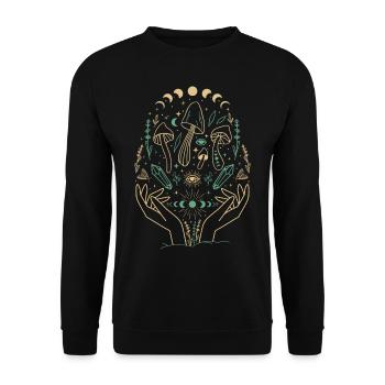 Boho Mushrooms Cottage Core Aesthetic Goblincore - Unisex Sweatshirt - black - Front - Alina (178cm) & Michal (187cm)