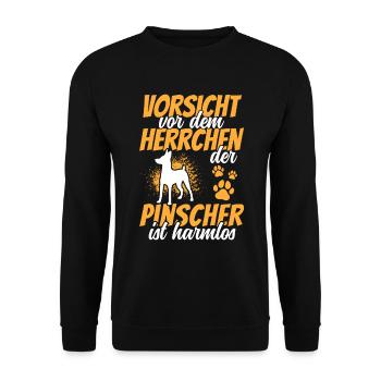 Vorsicht vor dem Zwergpinscher Rehpinscher - Unisex Pullover - Schwarz - Vorne - Alina (178cm) & Michal (187cm)