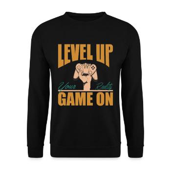 Level up your reality game on retro gamer quote - Unisex Sweatshirt - black - Front - Alina (178cm) & Michal (187cm)