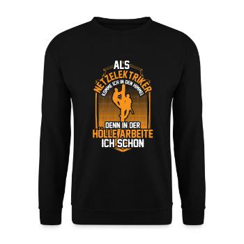 Netzelektriker arbeiten in der Hölle - Unisex Pullover - Schwarz - Vorne - Alina (178cm) & Michal (187cm)