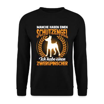 Zwergpinscher ist mein Schutzengel Pinscher - Unisex Pullover - Schwarz - Vorne - Alina (178cm) & Michal (187cm)