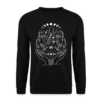 Boho Mushrooms Cottage Core Aesthetic Goblincore - Unisex Sweatshirt - black - Front - Alina (178cm) & Michal (187cm)