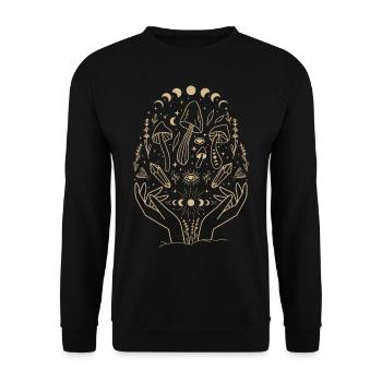 Boho Mushrooms Cottage Core Aesthetic Goblincore - Unisex Sweatshirt - black - Front - Alina (178cm) & Michal (187cm)
