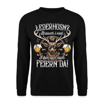 Trachtenshirt Herren Trachten T-Shirt Lederhose - Unisex Pullover - Schwarz - Vorne - Alina (178cm) & Michal (187cm)