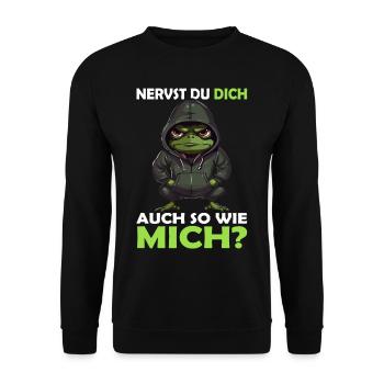 Guten Morgen - sarkastischer ironischer Bürohumor - Unisex Pullover - Schwarz - Vorne - Alina (178cm) & Michal (187cm)