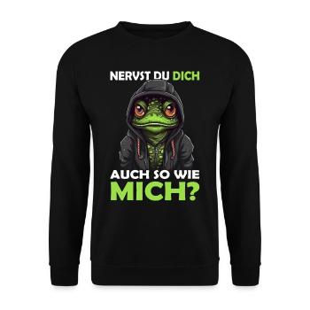 Guten Morgen - sarkastischer ironischer Bürohumor - Unisex Pullover - Schwarz - Vorne - Alina (178cm) & Michal (187cm)