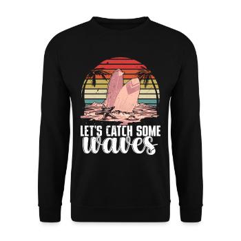 Surfer Retro Surfing Hawaii Shaka Surf Instructor - Unisex Sweatshirt - black - Front - Alina (178cm) & Michal (187cm)