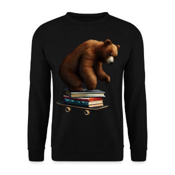 Lire l’ours sur une planche à roulettes - Sweat-shirt Unisexe - noir - Devant - Alina (178cm) & Michal (187cm)