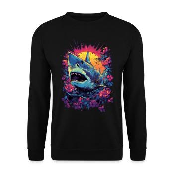 Shark Flower Coral Reef Diver Gift - Unisex Sweatshirt - black - Front - Alina (178cm) & Michal (187cm)