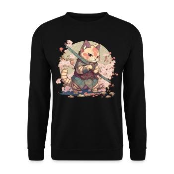 Samurai Cat Kawaii Japanese Ninja Cat - Unisex Sweatshirt - black - Front - Alina (178cm) & Michal (187cm)