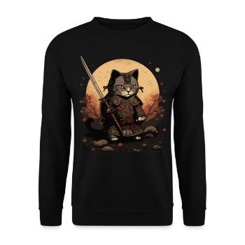 Samurai Cat Kawaii Japanese Ninja Cat - Unisex Sweatshirt - black - Front - Alina (178cm) & Michal (187cm)