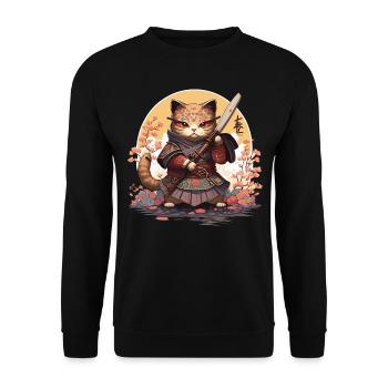 Samurai Cat Kawaii Japanese Ninja Cat - Unisex Sweatshirt - black - Front - Alina (178cm) & Michal (187cm)