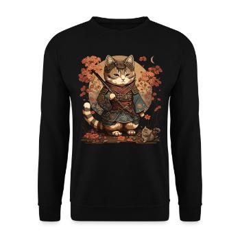 Samurai Cat Kawaii Japanese Ninja Cat - Unisex Sweatshirt - black - Front - Alina (178cm) & Michal (187cm)