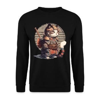 Samurai Katze Kawaii Japanische Ninja Katze - Unisex Pullover - Schwarz - Vorne - Alina (178cm) & Michal (187cm)