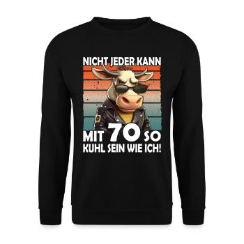 Nicht jeder kann mit 70 Jahren | 70. Geburtstag - Unisex Pullover - Schwarz - Vorne - Alina (178cm) & Michal (187cm)