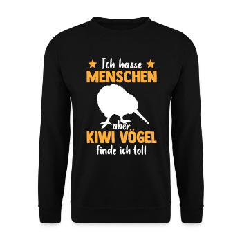 Kiwi Vogel finde ich toll Neuseeländischer Kiwi - Unisex Pullover - Schwarz - Vorne - Alina (178cm) & Michal (187cm)