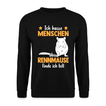 Rennmaus finde ich toll Nagetier Gerbil - Unisex Pullover - Schwarz - Vorne - Alina (178cm) & Michal (187cm)