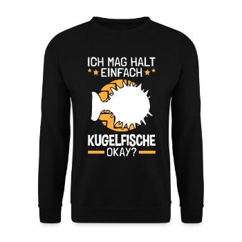 Ich mag einfach Kugelfisch Riesenkugelfisch - Unisex Pullover - Schwarz - Vorne - Alina (178cm) & Michal (187cm)