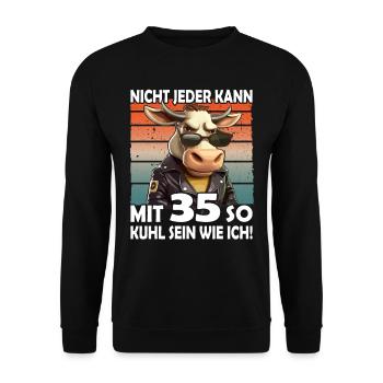 Nicht jeder kann mit 35 Jahren | 35. Geburtstag - Unisex Pullover - Schwarz - Vorne - Alina (178cm) & Michal (187cm)