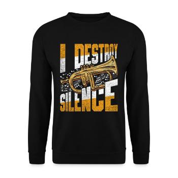 Trumpet Player Trumpeter I Destroy Silence - Unisex Sweatshirt - black - Front - Alina (178cm) & Michal (187cm)