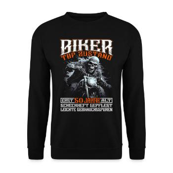 Motorradfahrer & Biker 50. Geburtstag - Unisex Pullover - Schwarz - Vorne - Alina (178cm) & Michal (187cm)