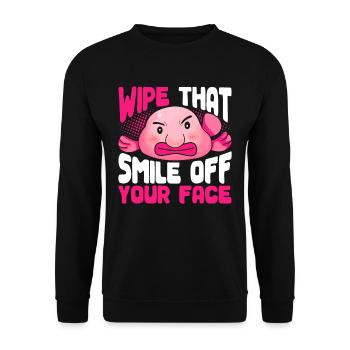 Blobfisch Wipe That Smile Off Your Face - Unisex Sweatshirt - black - Front - Alina (178cm) & Michal (187cm)