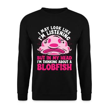 Blobfisch J’ai peut-être l’air d’écouter - Sweat-shirt Unisexe - noir - Devant - Alina (178cm) & Michal (187cm)