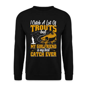 Funny Fishing Men Women - Unisex Pullover - Schwarz - Vorne - Alina (178cm) & Michal (187cm)