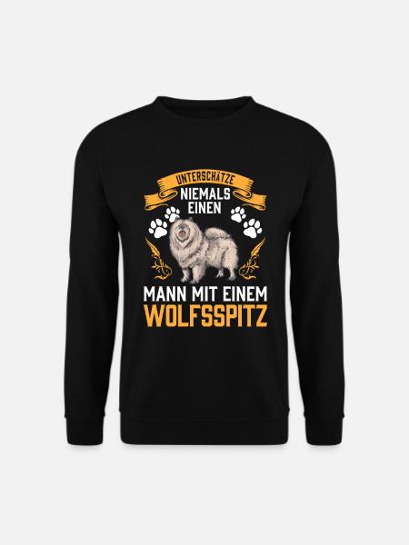 Mann mit Wolfsspitz Deutscher Keeshond - Unisex Pullover - Schwarz