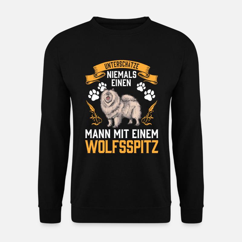 Mann mit Wolfsspitz Deutscher Keeshond - Unisex Pullover - Schwarz