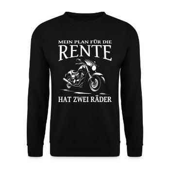 Mein Plan für die Rente - Motorrad - Biker Opa - Unisex Pullover - Schwarz - Vorne - Alina (178cm) & Michal (187cm)