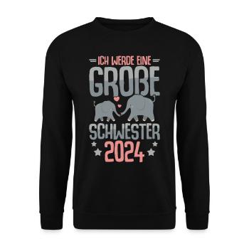 Niedliches Große Schwester 2024 Mädchen - Unisex Pullover - Schwarz - Vorne - Alina (178cm) & Michal (187cm)