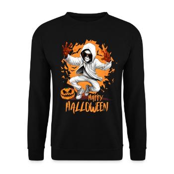 Halloween Skeleton Dabbing Hip Hop Skull - Unisex Sweatshirt - black - Front - Alina (178cm) & Michal (187cm)