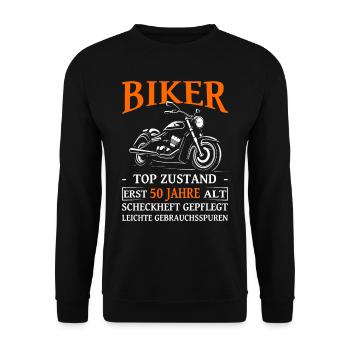 Motorradfahrer & Biker 50. Geburtstag - Unisex Pullover - Schwarz - Vorne - Alina (178cm) & Michal (187cm)