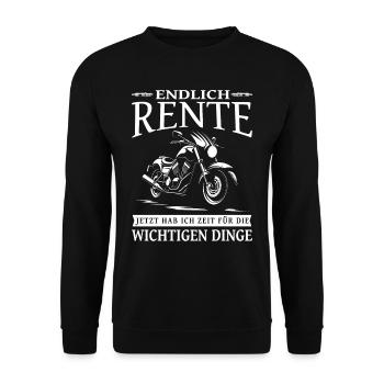 Endlich Rente Motorrad Biker Opa - Motorradfahrer - Unisex Pullover - Schwarz - Vorne - Alina (178cm) & Michal (187cm)