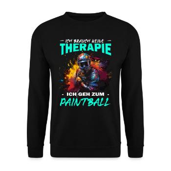 Ich brauch keine Therapie ich geh zum Paintball - Unisex Pullover - Schwarz - Vorne - Alina (178cm) & Michal (187cm)