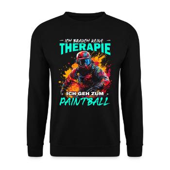 Ich brauch keine Therapie ich geh zum Paintball - Unisex Pullover - Schwarz - Vorne - Alina (178cm) & Michal (187cm)