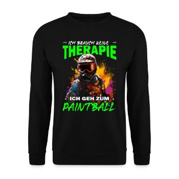 Ich brauch keine Therapie ich geh zum Paintball - Unisex Pullover - Schwarz - Vorne - Alina (178cm) & Michal (187cm)