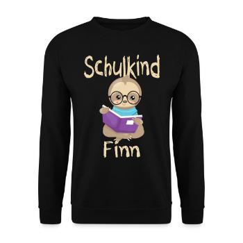 Schulkind Finn Faultier - Unisex Pullover - Schwarz - Vorne - Alina (178cm) & Michal (187cm)