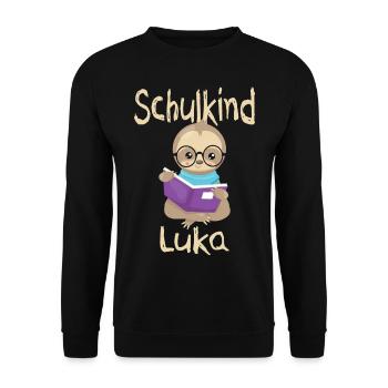 Schulkind Luka Faultier - Unisex Pullover - Schwarz - Vorne - Alina (178cm) & Michal (187cm)