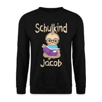 Schulkind Jacob Faultier - Unisex Pullover - Schwarz - Vorne - Alina (178cm) & Michal (187cm)
