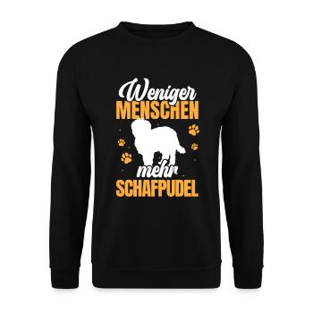 Weniger Menschen mehr Schafpudel Hütepudel - Unisex Pullover - Schwarz - Vorne - Alina (178cm) & Michal (187cm)