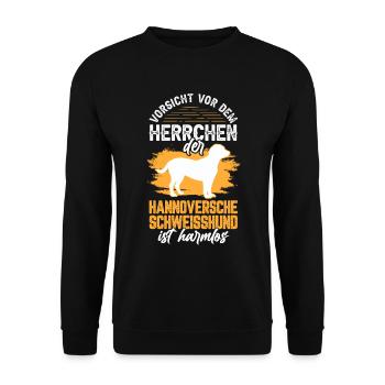 Vorsicht vor dem Hannoverscher Schweißhund - Unisex Pullover - Schwarz - Vorne - Alina (178cm) & Michal (187cm)