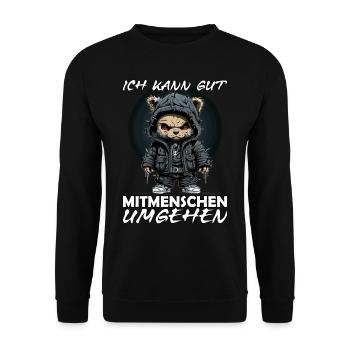 Ich kann gut mit Menschen umgehen - Sarkasmus - Unisex Pullover - Schwarz - Vorne - Alina (178cm) & Michal (187cm)