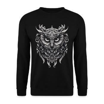 Süße Eule mit großen Augen - Unisex Pullover - Schwarz - Vorne - Alina (178cm) & Michal (187cm)