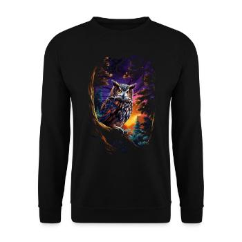Beautiful owl with big eyes at night - Unisex Sweatshirt - black - Front - Alina (178cm) & Michal (187cm)